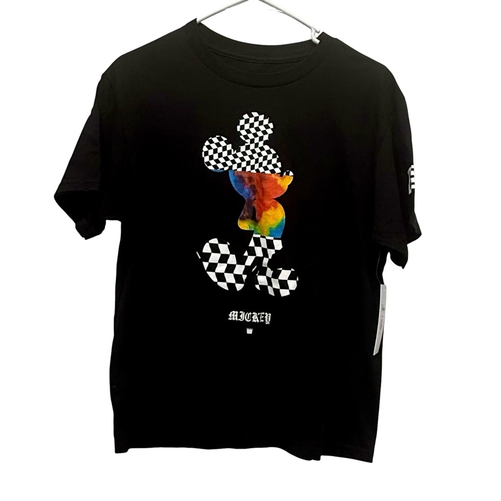 Disney NEFF Mickey Mouse Checkerboard Tie Dye Black Graphic Tee Kids Large L